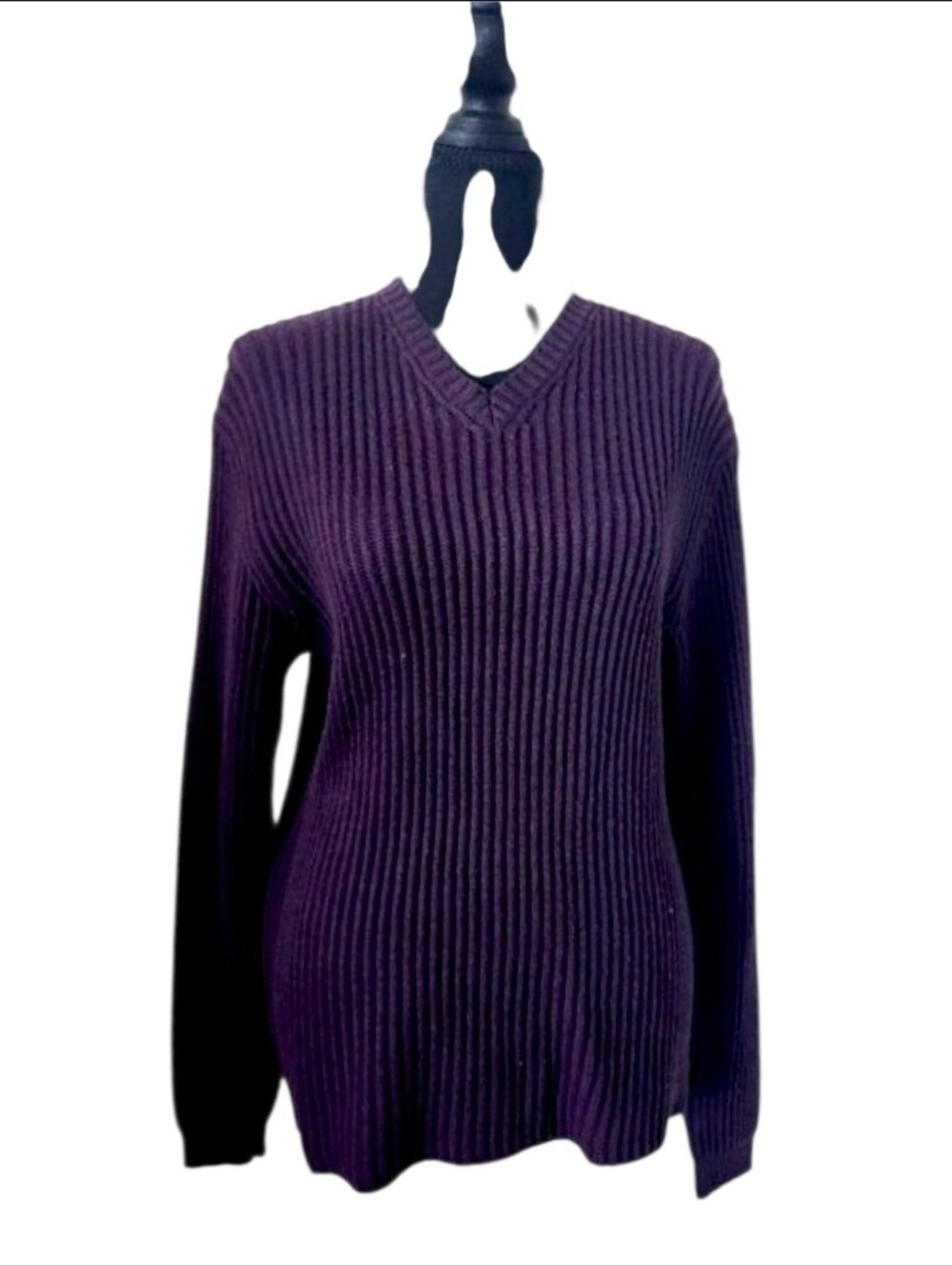 Hugo Boss V-Neck Ribbed Long Sleeve Sweater in Plum